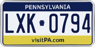 PA license plate LXK0794