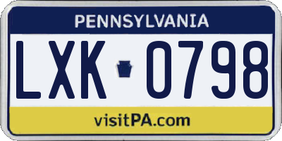 PA license plate LXK0798