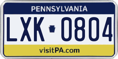 PA license plate LXK0804