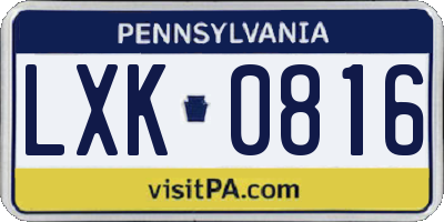 PA license plate LXK0816