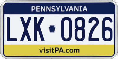 PA license plate LXK0826