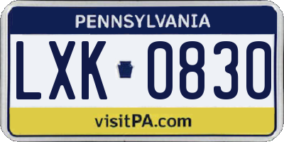 PA license plate LXK0830
