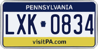 PA license plate LXK0834