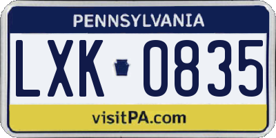 PA license plate LXK0835
