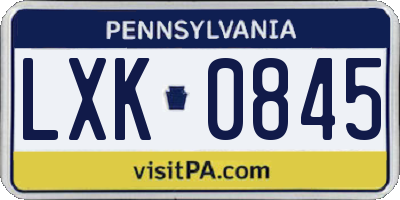 PA license plate LXK0845