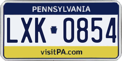 PA license plate LXK0854