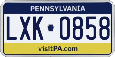 PA license plate LXK0858