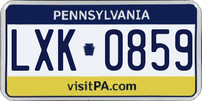 PA license plate LXK0859