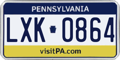 PA license plate LXK0864