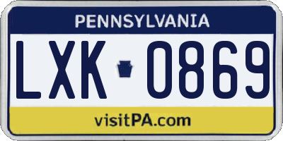 PA license plate LXK0869