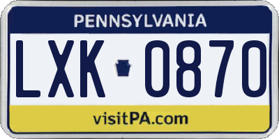 PA license plate LXK0870