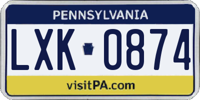 PA license plate LXK0874