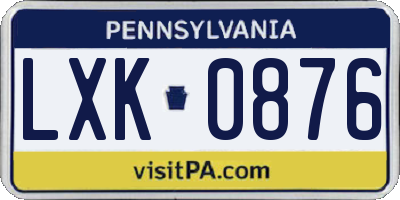 PA license plate LXK0876