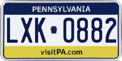 PA license plate LXK0882