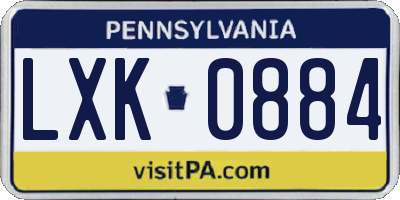 PA license plate LXK0884