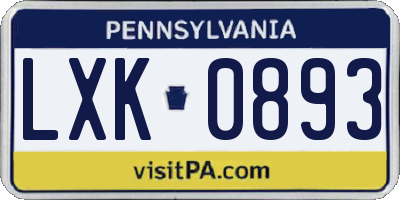 PA license plate LXK0893