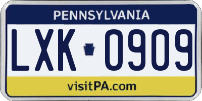 PA license plate LXK0909