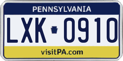 PA license plate LXK0910