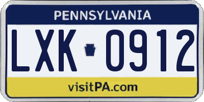 PA license plate LXK0912