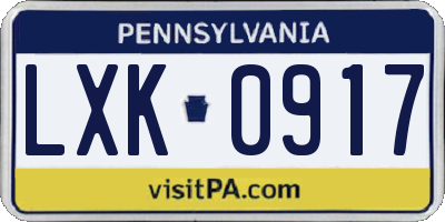 PA license plate LXK0917