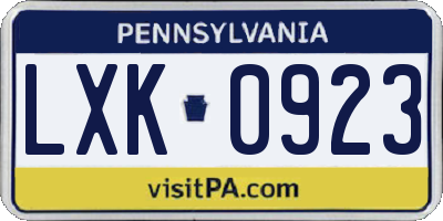 PA license plate LXK0923