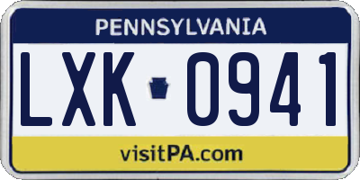 PA license plate LXK0941