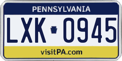 PA license plate LXK0945