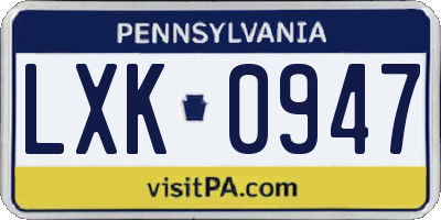 PA license plate LXK0947