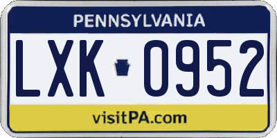 PA license plate LXK0952