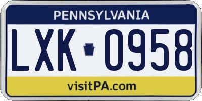 PA license plate LXK0958