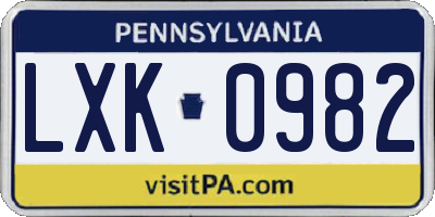 PA license plate LXK0982