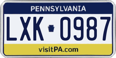 PA license plate LXK0987