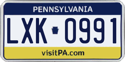 PA license plate LXK0991