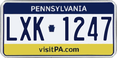PA license plate LXK1247