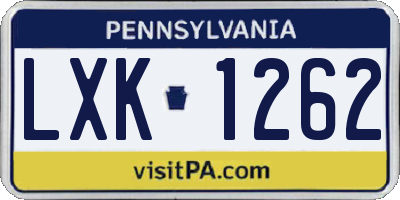 PA license plate LXK1262