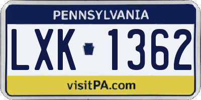PA license plate LXK1362