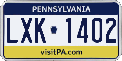 PA license plate LXK1402