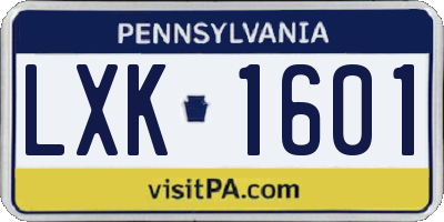 PA license plate LXK1601