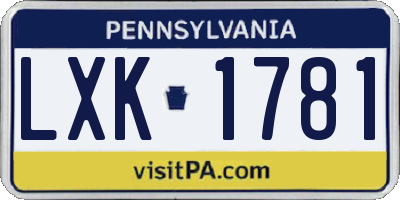 PA license plate LXK1781