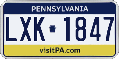 PA license plate LXK1847