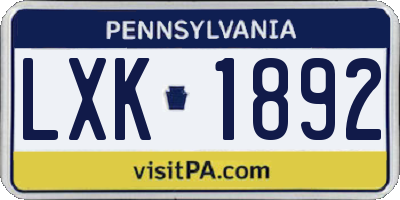 PA license plate LXK1892
