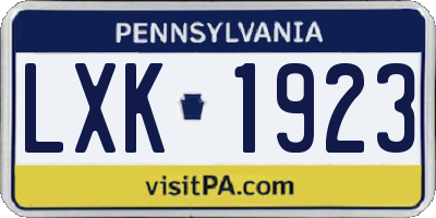 PA license plate LXK1923