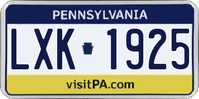 PA license plate LXK1925