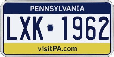 PA license plate LXK1962