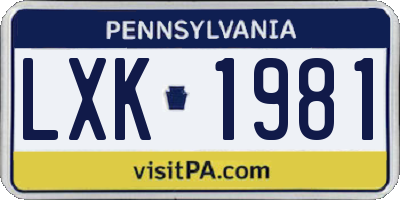 PA license plate LXK1981