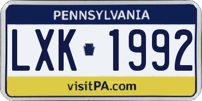 PA license plate LXK1992