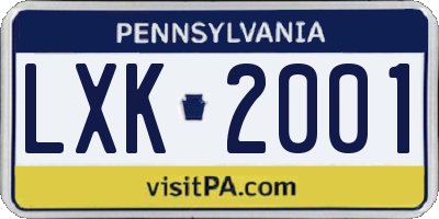 PA license plate LXK2001