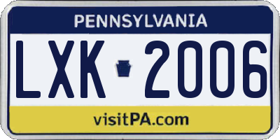 PA license plate LXK2006