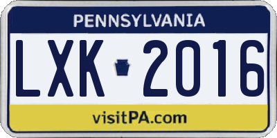 PA license plate LXK2016