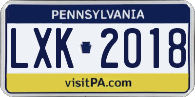 PA license plate LXK2018